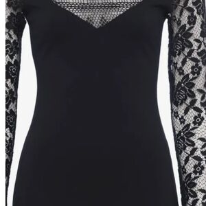 French Connection Black Lace Sleeve Dress